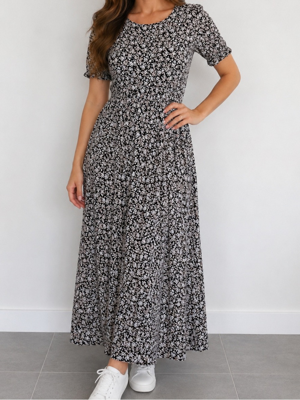 aerie Black and White Floral Maxi Dress Size S/P